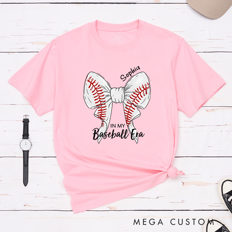 Personalized Baseball Era T-Shirt with Custom Name and Bow Design