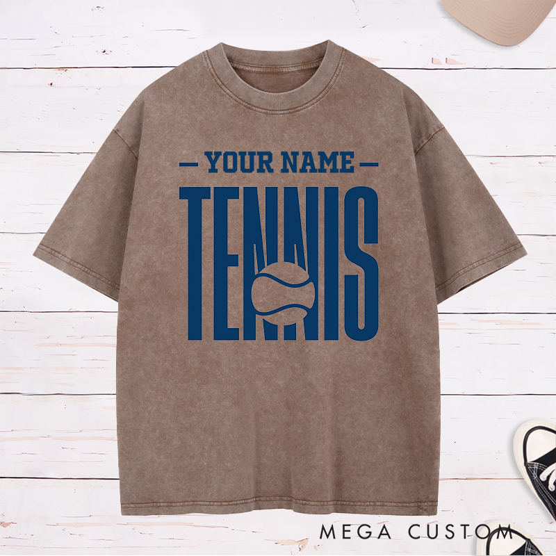 Personalized Tennis Washed T-Shirt with Customizable Name