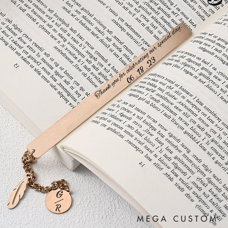 Personalized Thank You for Celebrating Our Special Day Wedding Metal Bookmark