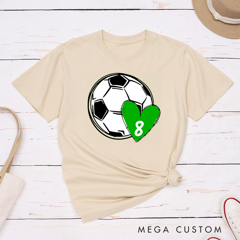 Personalized Soccer Love T-Shirt with Custom Number in Heart