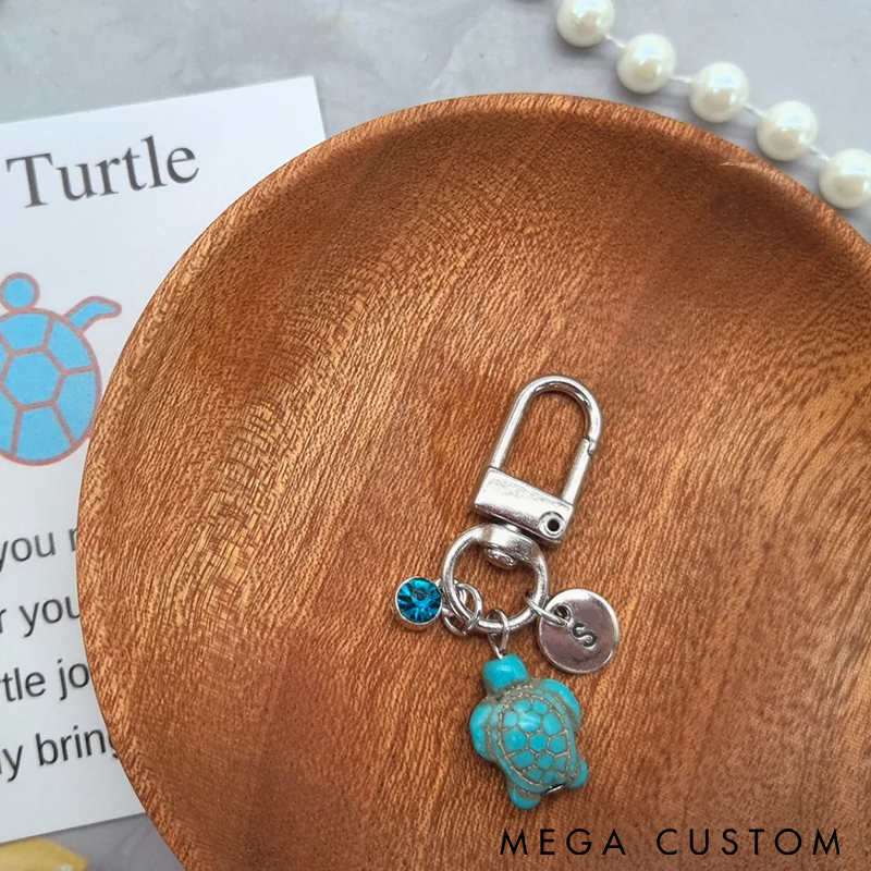 Personalized Turtle Keychain Custom Initial Charms and Birthstone Ocean-Themed Gift for Women Bag Accessory or Unique Keepsake