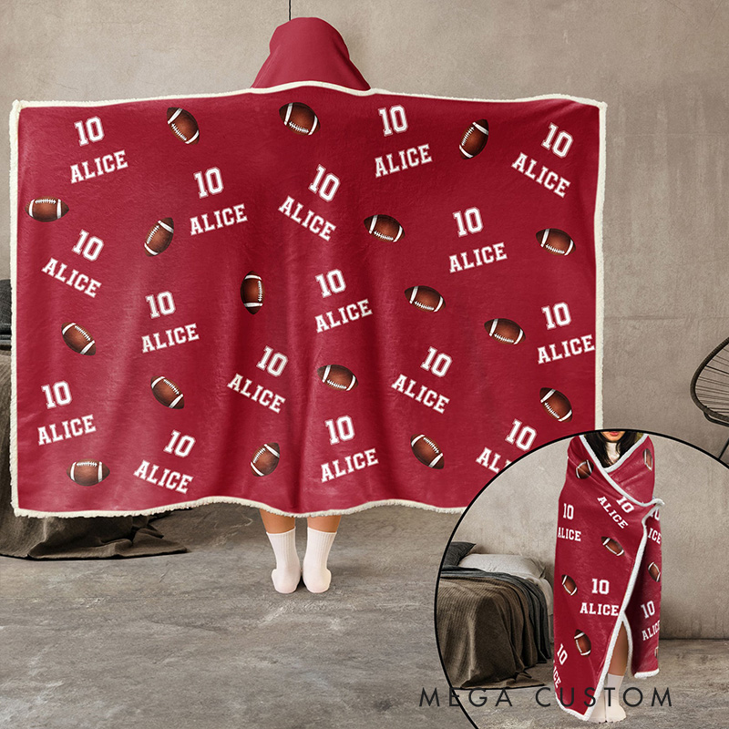 Personalized American Football Hoodie Blanket with Custom Name & Number