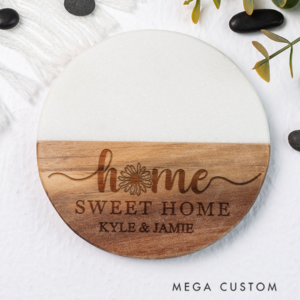 Personalized Family Coaster Custom Marble Wooden Coaster Housewarming Gifts Anniversary Gift for Couples New Home Gift Christmas Gifts Home Decor
