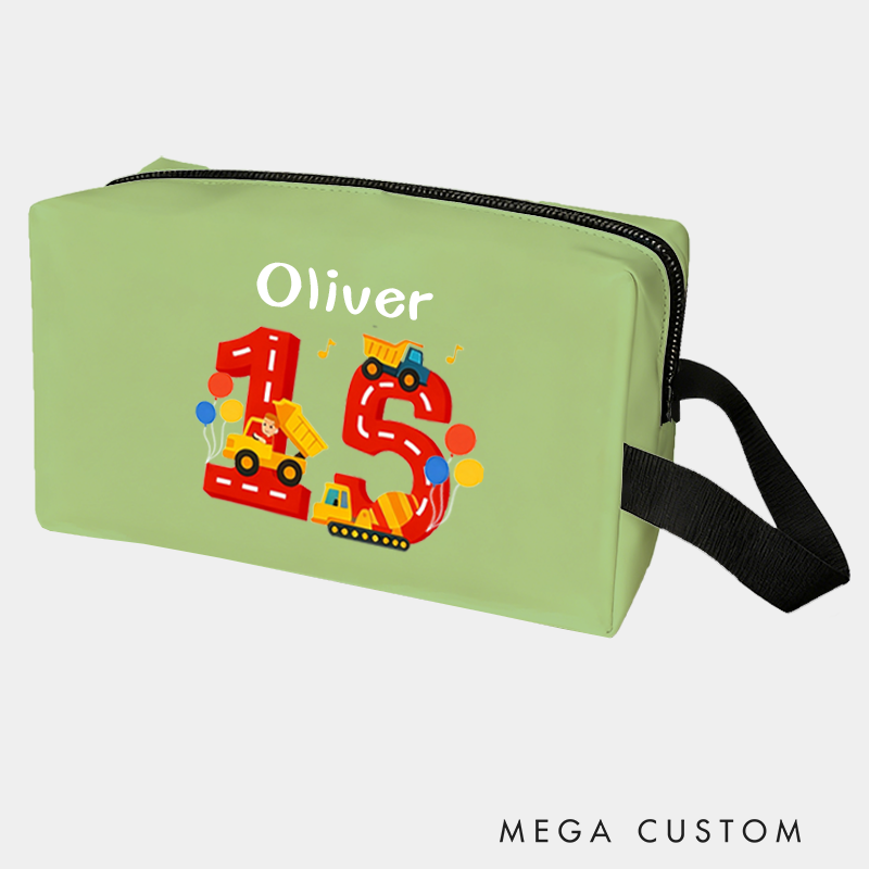 Personalized Number Cars Theme Custom Kids Name Number and Color Toiletry Bag for Kids Travel Gifts and Daily Use