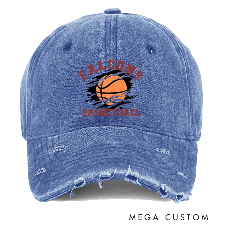 Personalized Distressed Basketball Cap with Custom Team Name Vintage Denim Look and Comfortable Fit