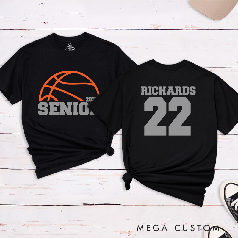 Personalized Senior Basketball T-Shirt with Custom Name, Jersey Number, Year, and School Spirit Campus Style Design