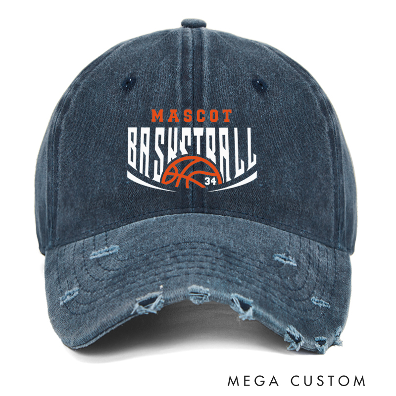 Personalized Basketball Distressed Cap with Custom Team Name and Number Design