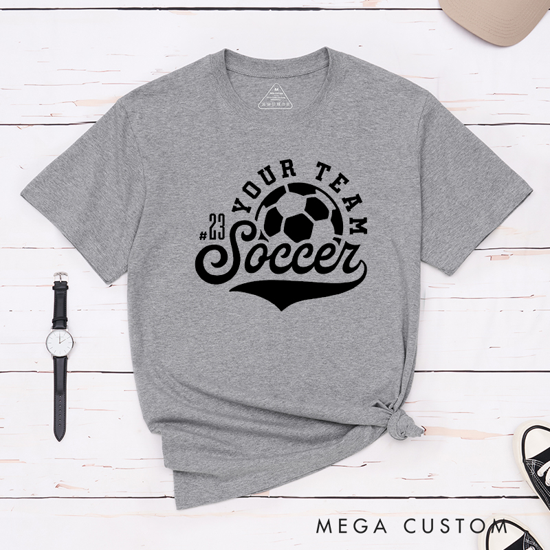 Personalized Soccer T-Shirt with Retro Design and Custom Team Name and Number