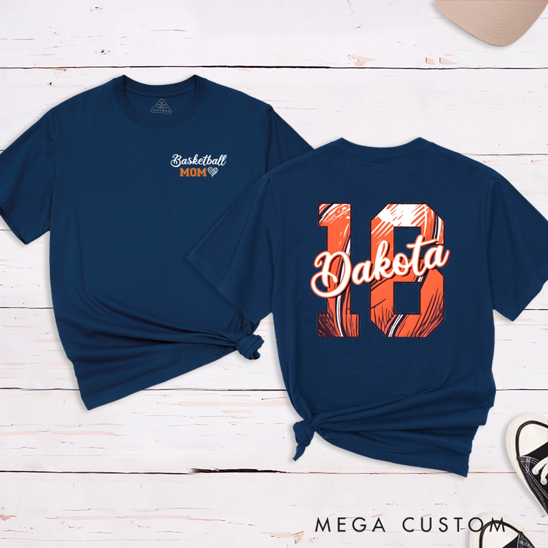 Personalized Basketball Mom T-Shirt with Custom Name, Number, and Stylish Design
