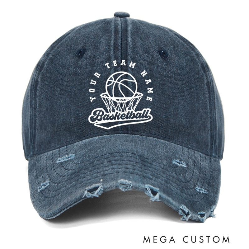 Personalized Basketball Distressed Cap with Custom Team Name and Hoop Design