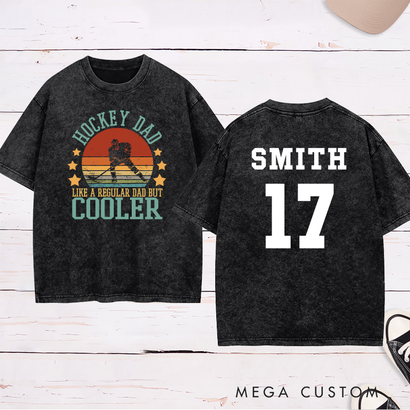 Personalized "Hockey Dad" Retro Washed T-Shirt with Custom Name and Number