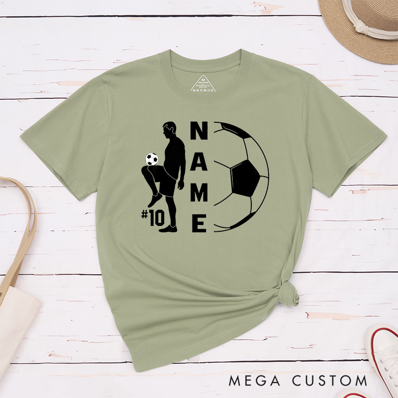 Personalized Soccer T-Shirt with Player Silhouette and Custom Name and Number Design