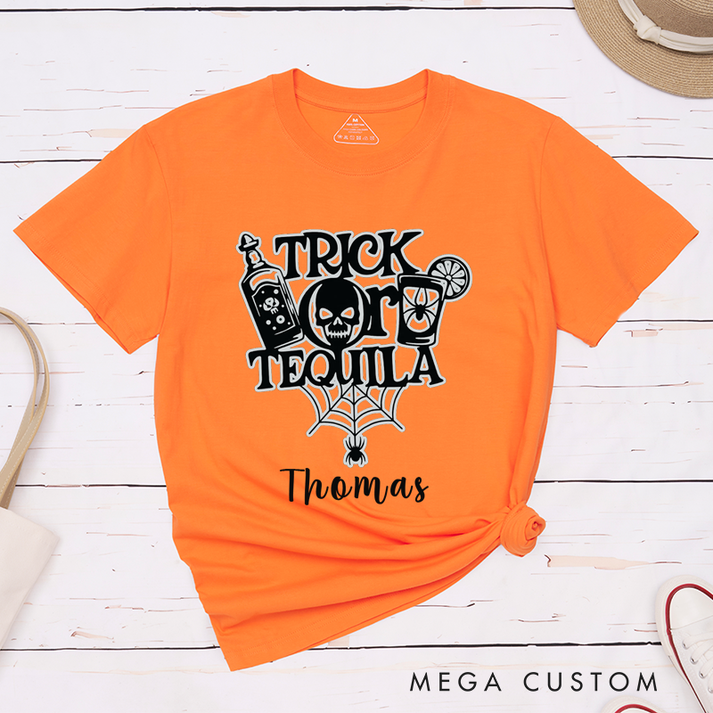 Personalized Halloween Trick or Teouila and Drink Witches Couple Funny Matching T-Shirt