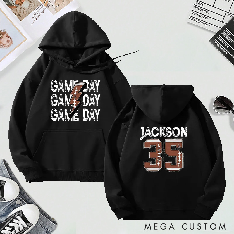 Personalized "Game Day" Football Hoodie with Custom Name and Number Design