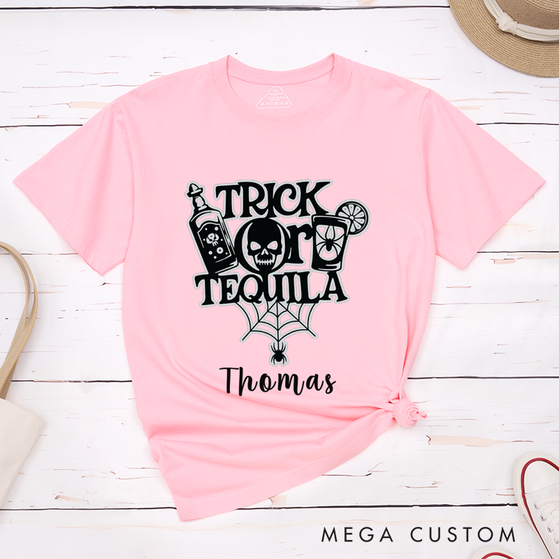 Personalized Halloween Trick or Teouila and Drink Witches Couple Funny Matching T-Shirt