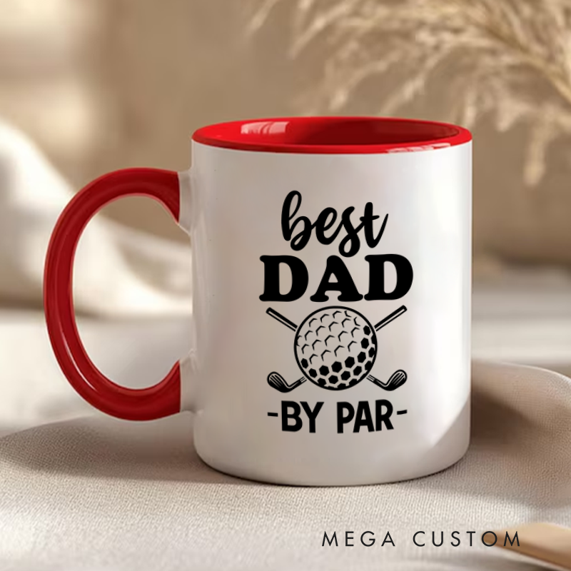 Personalized golf mug for dads with Best Dad by Par design made from durable ceramic perfect for Father’s Day birthdays or golf lovers