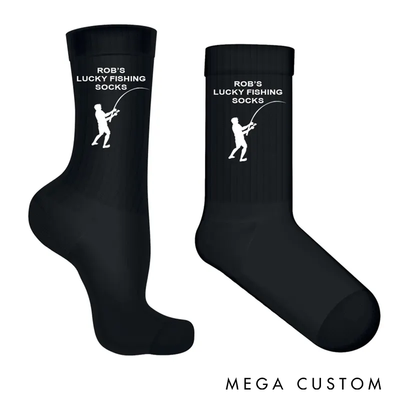 Personalized Lucky Fishing Socks Custom Amazing Birthday and Christmas Gift Name Comfortable and Breathable Perfect Gift for Fishing Enthusiasts and Outdoor Activities