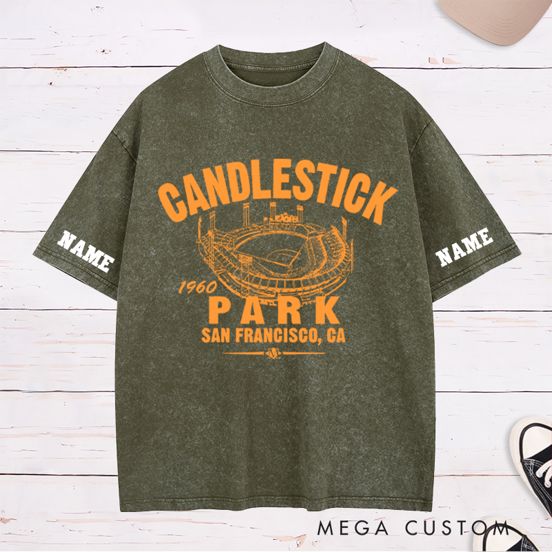 Personalized Vintage "Candlestick Park" Washed T-Shirt with Custom Name
