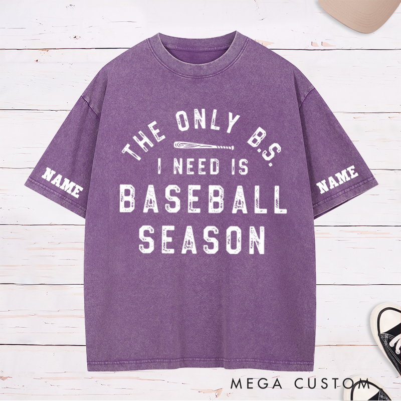 Personalized Funny Baseball Season Washed T-Shirt with Custom Text 