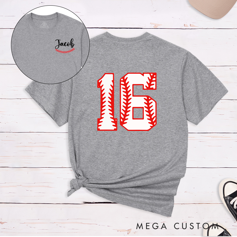 Personalized Sports T-Shirt with Custom Name and Unique Baseball Stitch Number Design