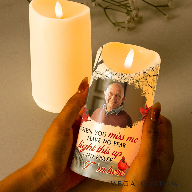 Personalized Photo LED Candle When You Miss Me Have No Fear Custom Memory Photo LED Candle