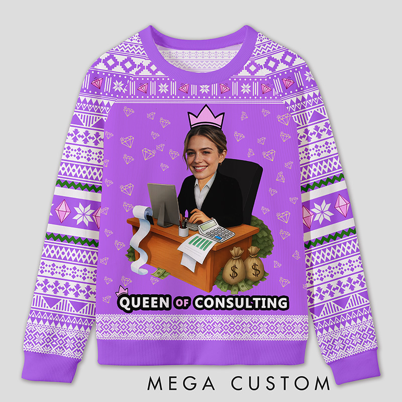 Personalized Accounting Queen Funny Ugly Sweater Office Holiday Party Gift for Finance Divas