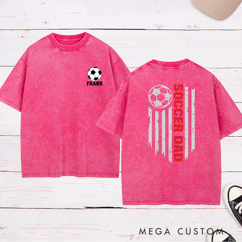 Personalized Patriotic Soccer Dad Washed T-Shirt with Custom Name