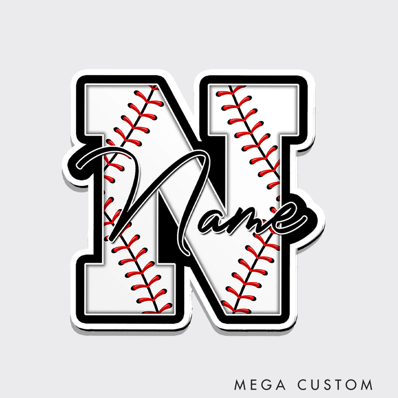 Personalized Baseball Fridge Magnet with Monogrammed Initial and Name 