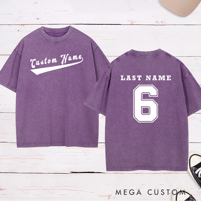 Personalized Sports Washed T-Shirt with Custom Name and Number Design
