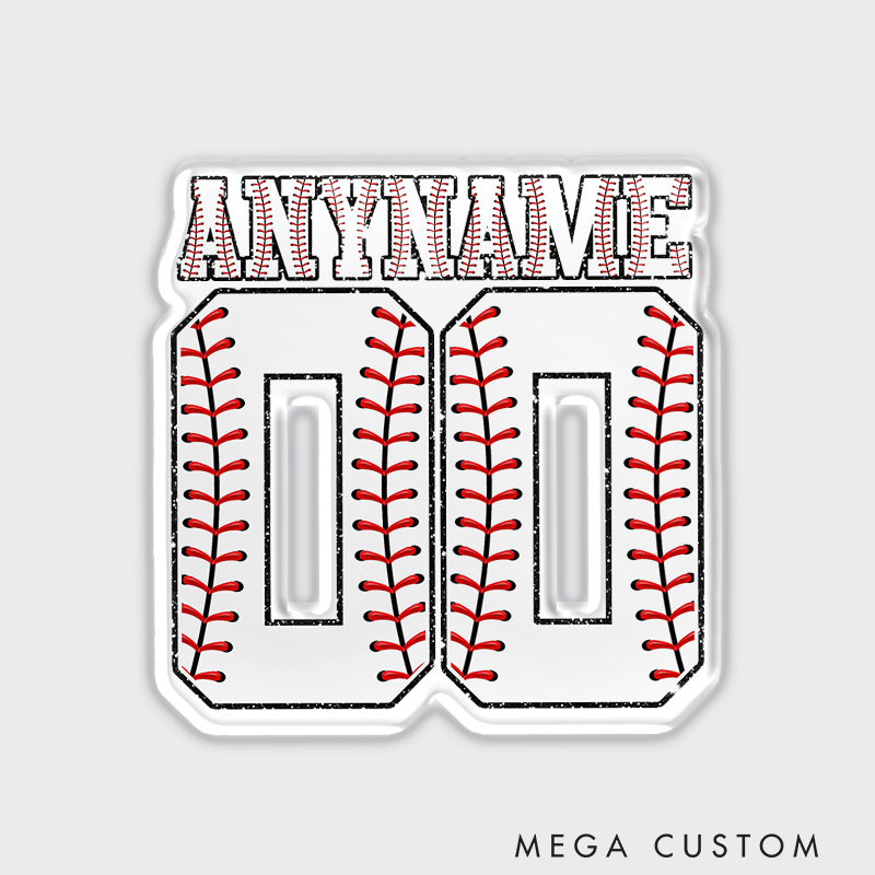 Personalized Athletic Fridge Magnet with Large Number and Baseball Stitch Design 