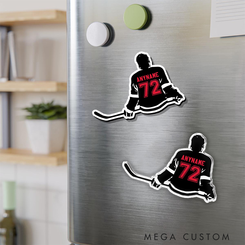Personalized Hockey Silhouette Fridge Magnet with Custom Name and Jersey Number