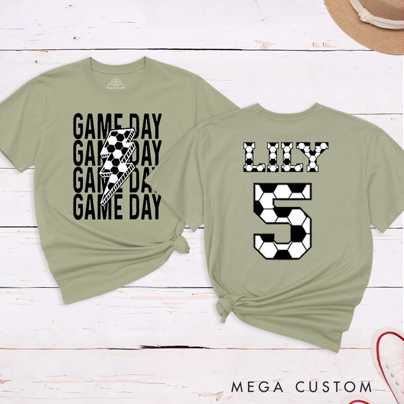 Personalized Game Day Soccer T-Shirt with Custom Name and Number