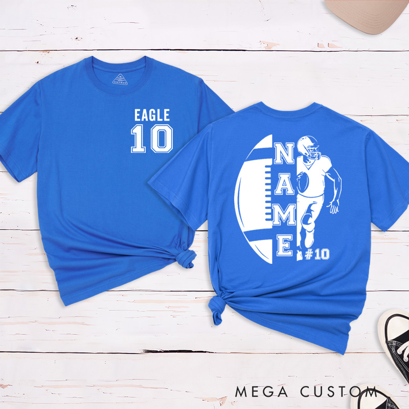 Personalized American Football and Rugby T-Shirts Featuring Custom Team Name on the Front and Number on the Back