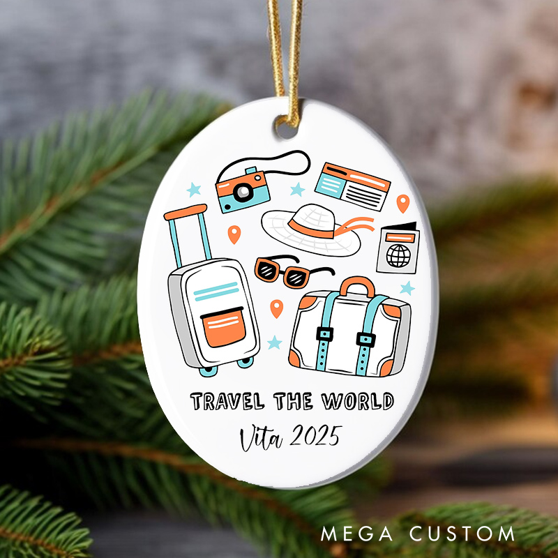 Personalized Travel the World Christmas Ornament Gift for Traveling Lovers Christmas Decoration Traveler Gift