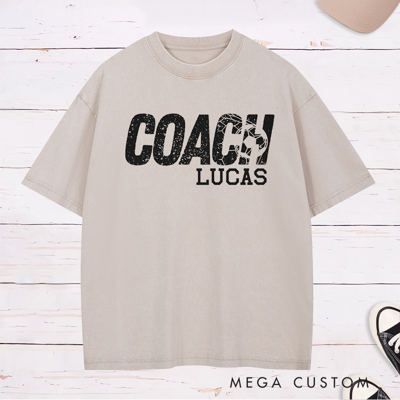 Personalized Coach Soccer Washed T-Shirt with Custom Name 