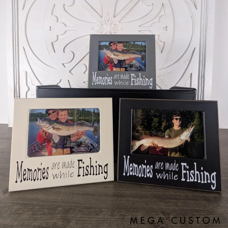 Personalized Fishing Memories Picture Frame Rustic Photo Display for Anglers Perfect Gift to Showcase Fishing Adventures and Cherished Moments