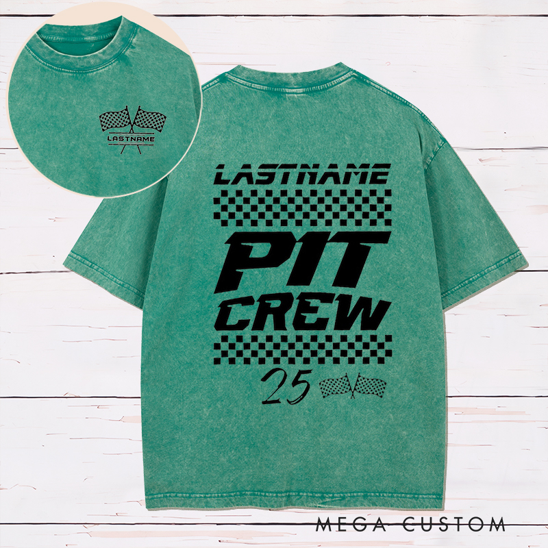 Personalized Racing Pit Crew Washed T‑Shirt Custom Name and Number Two‑Sided Race Team Shirt Family Support Crew Outfit