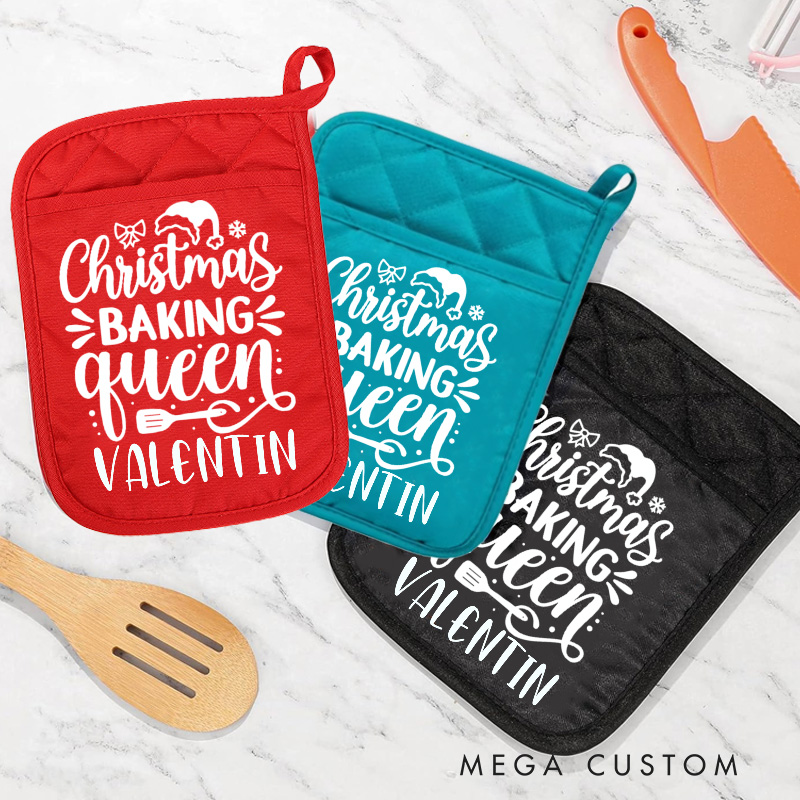Personalized Christmas Baking Queen Pot Holders Custom Baking Potholder with Name Baking Lovers Gift for Baker Gift Christmas Gift