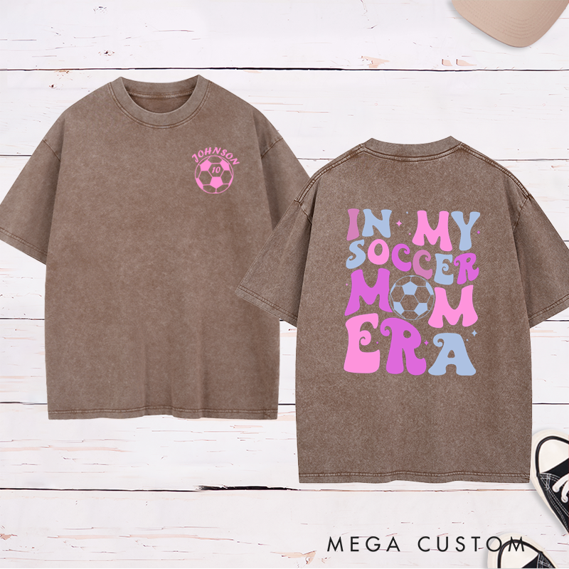 Personalized Washed Soccer Mom T-Shirt with Custom Name, Number, and Bold Graphic Design