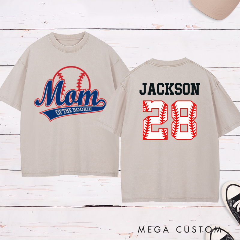 Personalized Baseball Name and Number Washed T-Shirt for Mom