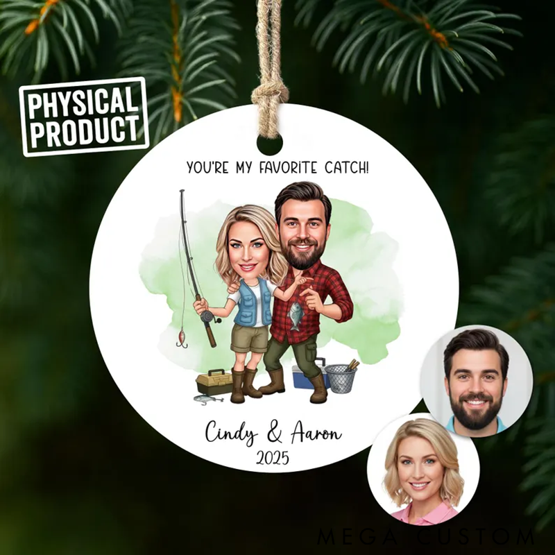 Personalized Fishing Ornament Fishing Christmas Ornament Custom Couple Caricature and Names Perfect Holiday Gift for Fishing Lovers
