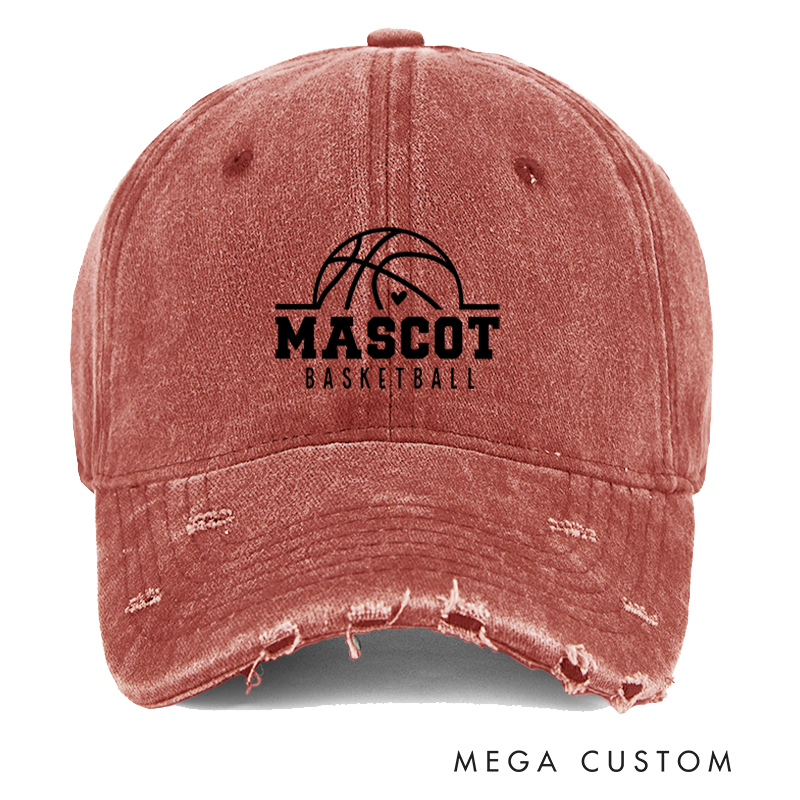 Personalized Mascot Basketball Distressed Cap with Custom Team Name and Minimalist Basketball Logo Design
