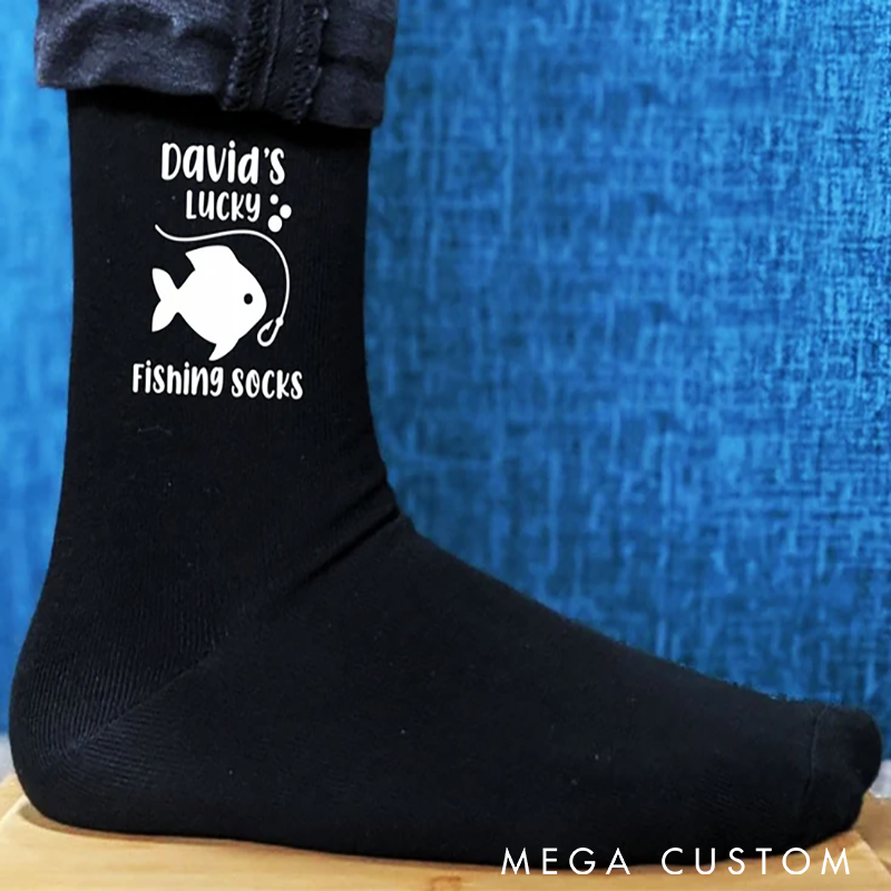 Personalized Lucky Fishing Socks Men's Gift Custom Name Comfortable and Durable Perfect Gift for Fishing Lovers and Outdoor Enthusiasts