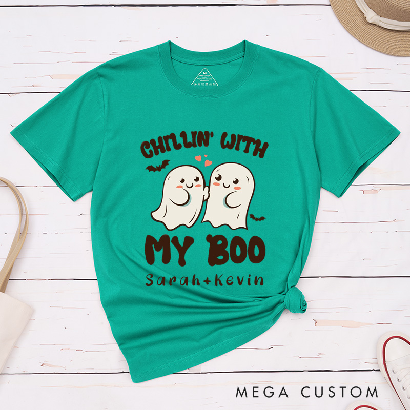 Personalized Chillin with My Boo Couple Matching T-Shirt Halloween Shirt For Him and Her
