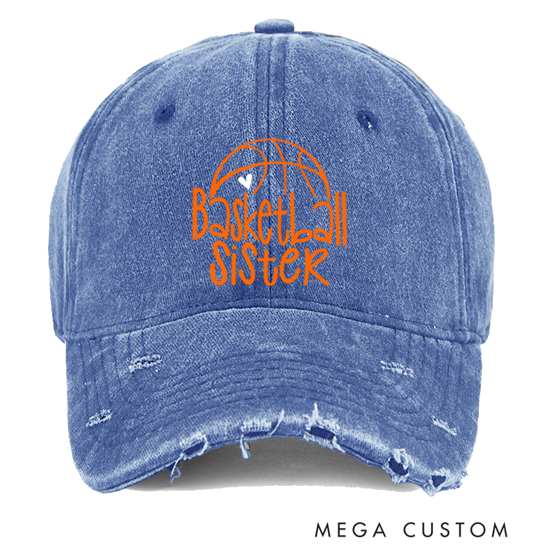 Personalized Basketball Distressed Cap with Customizable Title and Heart Basketball Design