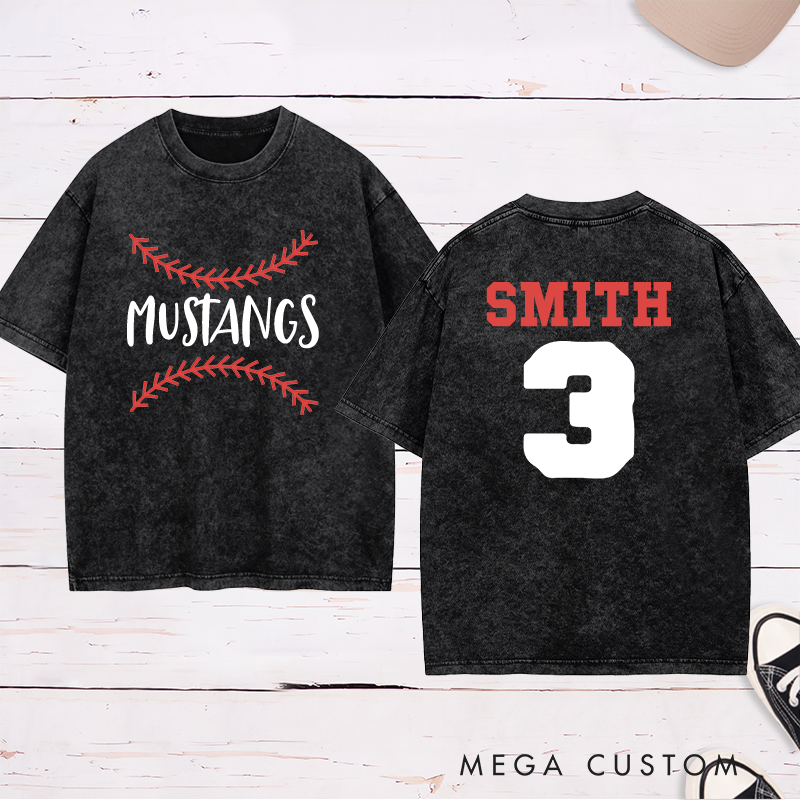 Personalized Baseball Fan Washed T-Shirt with Stylish Stitch Graphic and Custom Text