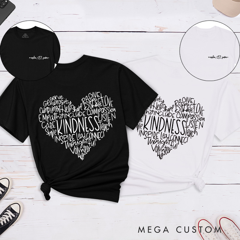 Personalized Couple Kindness and Love Matching T-Shirt Valentine's Day Heart-Shaped Word T-Shirt for Husband Wife Boyfriend Girlfriend Gift