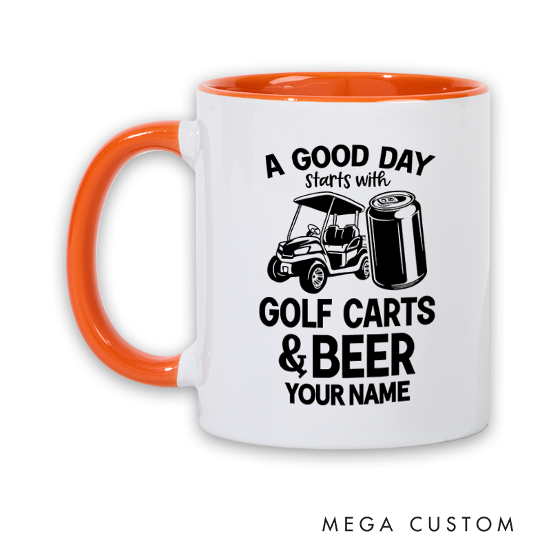 Personalized Golf Mug with Custom Name Fun "Golf Carts & Beer" Design Perfect Gift for Golf Enthusiasts
