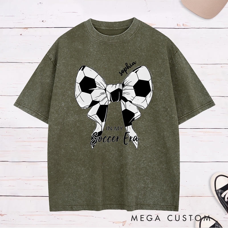 Personalized Soccer Bow Graphic Washed T-Shirt  with Custom Text Option  