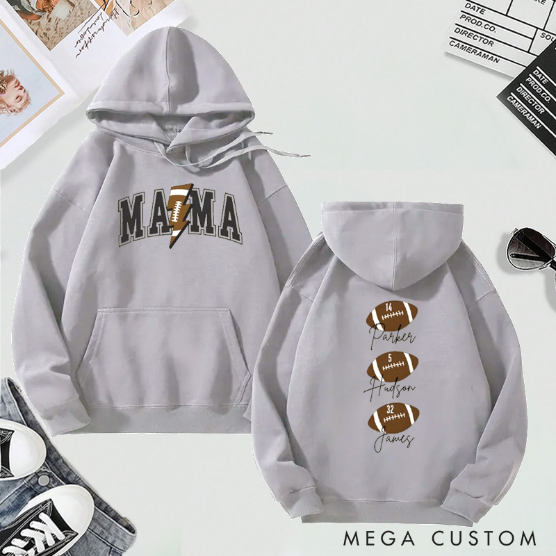 Personalized "Mama" Football Hoodie with Custom Names and Numbers Design